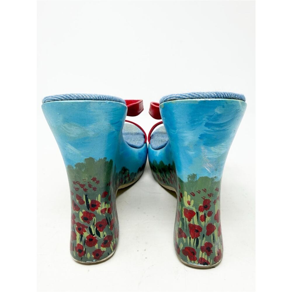 Giuseppe Zanotti Poppy Garden Blue Clouded Sky Platform Wedge Sandals Size 37.5 - Picture 4 of 10